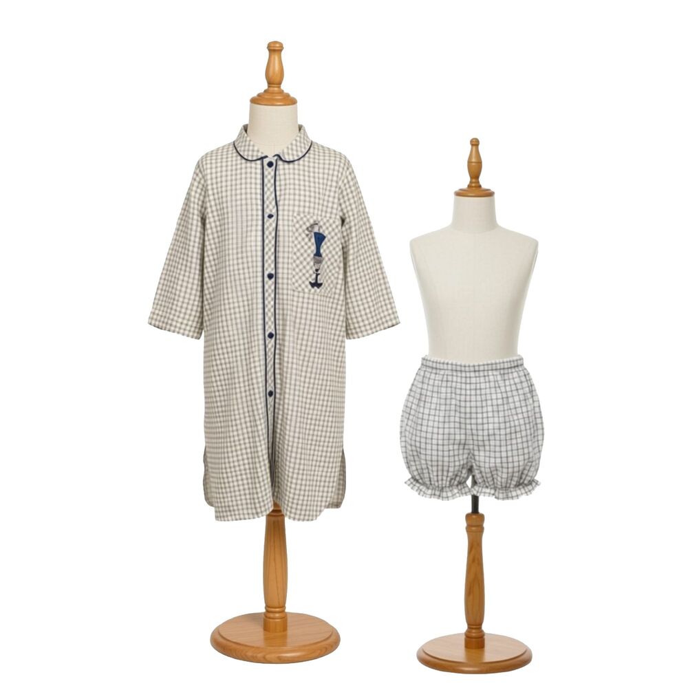 Vintage 1960s Tom Girl Nightgown & Bloomers Set Size M Blue Checkered Pajamas